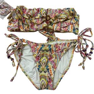 Romance Ruffle Bandeau Top and Bottom Bikini Set by PILYQ